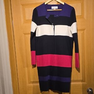 Calvin Klein Long Sleeve Striped Knit Dress — Navy, White & Pink & Purple